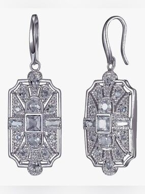 Nordstrom Art Deco Silver White Topaz Square Drop earrings